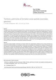 Territoire, patrimoine et formation socio-spatiale (exemples gascons)  - article ; n°573 ; vol.102, pg 472-502