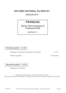 Français 2010 Brevet (filière professionnelle et agricole)  