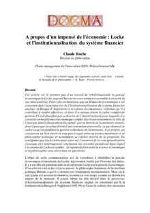 A propos d un impensé de l économie : Locke et l ...