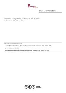 Manon, Marguerite, Sapho et les autres - article ; n°76 ; vol.22, pg 23-41