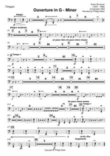 Partition timbales, Overture en G minor, G Minor, Bruckner, Anton