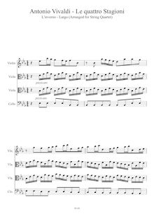 Partition complète,L inverno (Winter) L inverno - Largo (Arranged for String Quartet) par Antonio Vivaldi