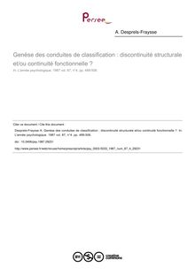 Genèse des conduites de classification : discontinuité structurale et/ou continuité fonctionnelle ? - article ; n°4 ; vol.87, pg 489-508