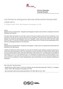 Les formes du colinguisme dans les dictionnaires français-latin (1539-1671) - article ; n°1 ; vol.83, pg 79-96