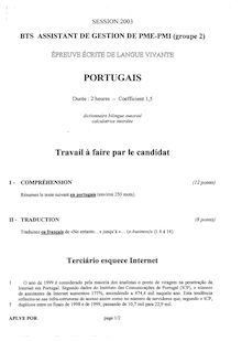 Portugais 2003 BTS Assistant de gestion de PME-PMI (AG)