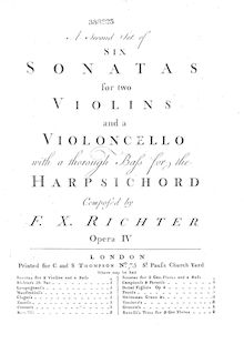 Partition Continuo, 6 Trio sonates, A second set of six sonatas, for two violins and a violoncello with a thorough bass for the harpsichord