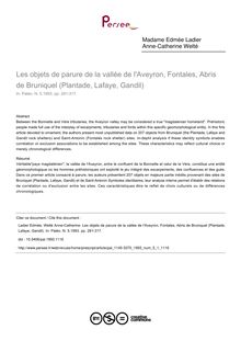 Les objets de parure de la vallée de l Aveyron, Fontales, Abris de Bruniquel (Plantade, Lafaye, Gandil) - article ; n°1 ; vol.5, pg 281-317