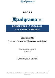 Corrigé Bac ES 2017 - Sciences - épreuve anticipée