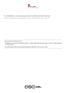 G. Balanda, Le nouveau droit constitutionnel zaïrois - note biblio ; n°3 ; vol.24, pg 726-727