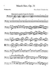 Partition violoncelles, Slavonic March, Славянский марш ; Marche Slave ; March Slav