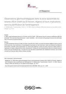 Observations géomorphologiques dans la zone épicentrale du séisme d Ech Chélif (ex El Asnam, Algérie) et leurs implications dans la planification de l aménagement - article ; n°1 ; vol.51, pg 33-41