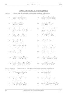 Exercice de maths sur les additions et soustractions de fractions algébriques