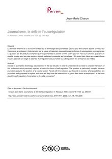 Journalisme, le défi de l autorégulation - article ; n°100 ; vol.18, pg 385-401