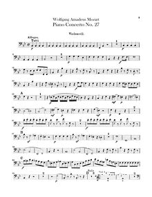 Partition violoncelles, Piano Concerto No.27, B♭ major, Mozart, Wolfgang Amadeus