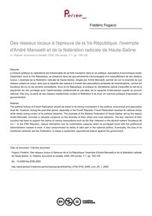 Des réseaux locaux à l épreuve de la Ve République: l exemple d André Maroselli et de la fédération radicale de Haute-Saône - article ; n°1 ; vol.25, pg 109-129