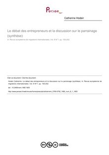 Le débat des entrepreneurs et la discussion sur le parrainage (synthèse) - article ; n°1 ; vol.8, pg 193-202