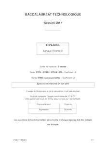 Sujet Espagnol LV2 - séries technologiques 2017