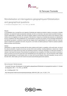 Mondialisation et interrogations géographiques//Globalization and geographical questions - article ; n°621 ; vol.110, pg 468-486