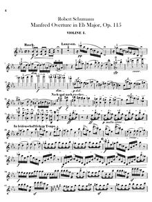 Partition violons I, II, Manfred, Op.115, Schumann, Robert