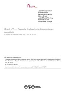 Chapitre VI. — Rapports, études et avis des organismes consultatifs - article ; n°1 ; vol.1, pg 167-223