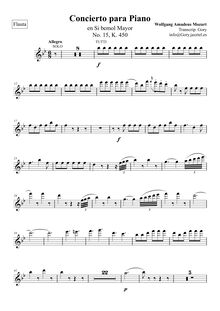 Partition flûte, Piano Concerto No.15, B♭ major, Mozart, Wolfgang Amadeus