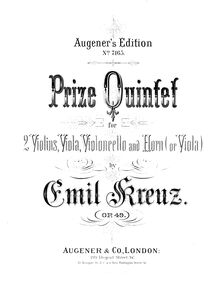 Partition viole de gambe, quintette pour cor et cordes, Op.49, Prize Quintet for Horn (or Viola), Violin, 2nd Violin, Viola and Cello
