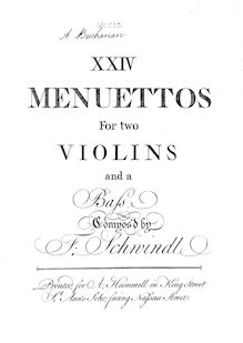 Partition violon 2, 24 Menuettos pour 2 violons et a basse, Schwindl, Friedrich
