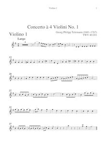 Partition violon 1, 4 concerts pour 4 violons, TWV 40:201-204, Telemann, Georg Philipp