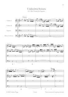 Partition complète, Undecima Sonata A , Doi Violini, & Fagotto, Castello, Dario