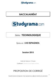 Corrigé BAC TECHNOS 2015 Espagnol LV2