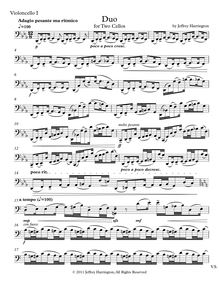 Partition violoncelle 1 , partie, Duo pour Two violoncelles, Harrington, Jeffrey Michael