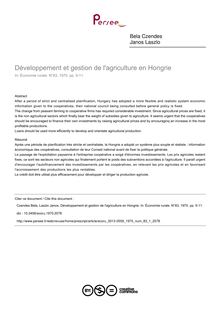 Développement et gestion de l agriculture en Hongrie - article ; n°1 ; vol.83, pg 5-11