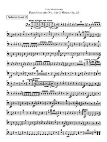 Partition timbales, Piano Concerto No 1 en G Minor, G Minor, Mendelssohn, Felix