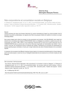 Néo-corporatisme et concertation sociale en Belgique - article ; n°3 ; vol.9, pg 159-179