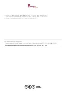 Thomas Hobbes, De Homine. Traité de l Homme  ; n°4 ; vol.30, pg 370-371
