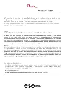 Cigarette et santé : le recul de l usage du tabac et son incidence prévisible sur la santé des personnes âgées de demain - article ; n°1 ; vol.10, pg 87-103