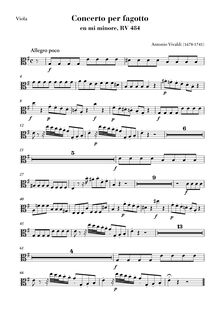Partition altos, basson Concerto en E minor, Vivaldi, Antonio