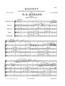 Partition complète (fragment), clarinette quintette, K.Anh.91