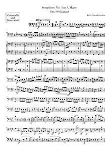 Partition violoncelles / Basses, Symphony No.4 en A major, Sinfonie Nr.4 in A-Dur "Italienische"