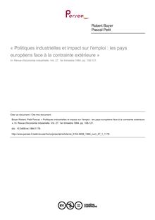 « Politiques industrielles et impact sur l emploi : les pays européens face à la contrainte extérieure » - article ; n°1 ; vol.27, pg 108-121