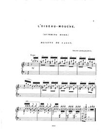 Partition complète, L Oiseau Mouche, Bluette de Salon, Op.11, Lavallée, Calixa