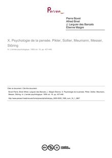 Psychologie de la pensée. Pikler, Sollier, Meumann, Messer, Stôring - compte-rendu ; n°1 ; vol.16, pg 437-446