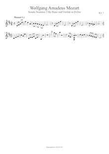 Partition , Menuet 1, violon Sonata, Violin Sonata No.2, D major