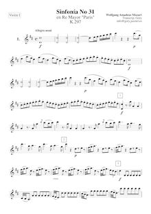 Partition violons I, Symphony No.31, Paris Symphony, D major, Mozart, Wolfgang Amadeus