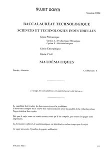 Mathématiques options A et F 2004 S.T.I (Génie Energétique) Baccalauréat technologique