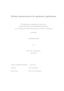 Nitride nanostructures for spintronic applications [Elektronische Ressource] / Ralf Schuber. Betreuer: H. Kalt