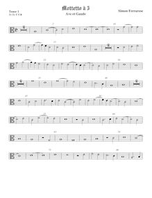 Partition ténor viole de gambe 1, alto clef, Ave et Gaude, Ferrarese, Simon