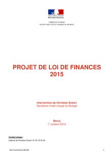 PROJET DE LOI DE FINANCES  2015  Intervention de Christian Eckert Secrétaire d’état chargé du Budget