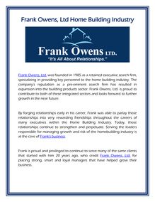 Frank Owens, Ltd Home Building Industry
