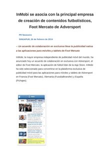 InMobi se asocia con la principal empresa de creación de contenidos futbolísticos, Foot Mercato de Adversport